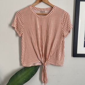 🌿3 for $25🌿 TWIK Pink and White Striped Tie Front Cropped Tee